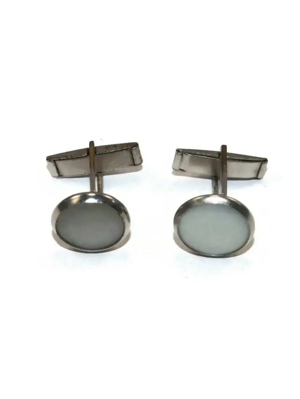 Vintage Silver Tone and Mother of Pearl Round Cuff Links.